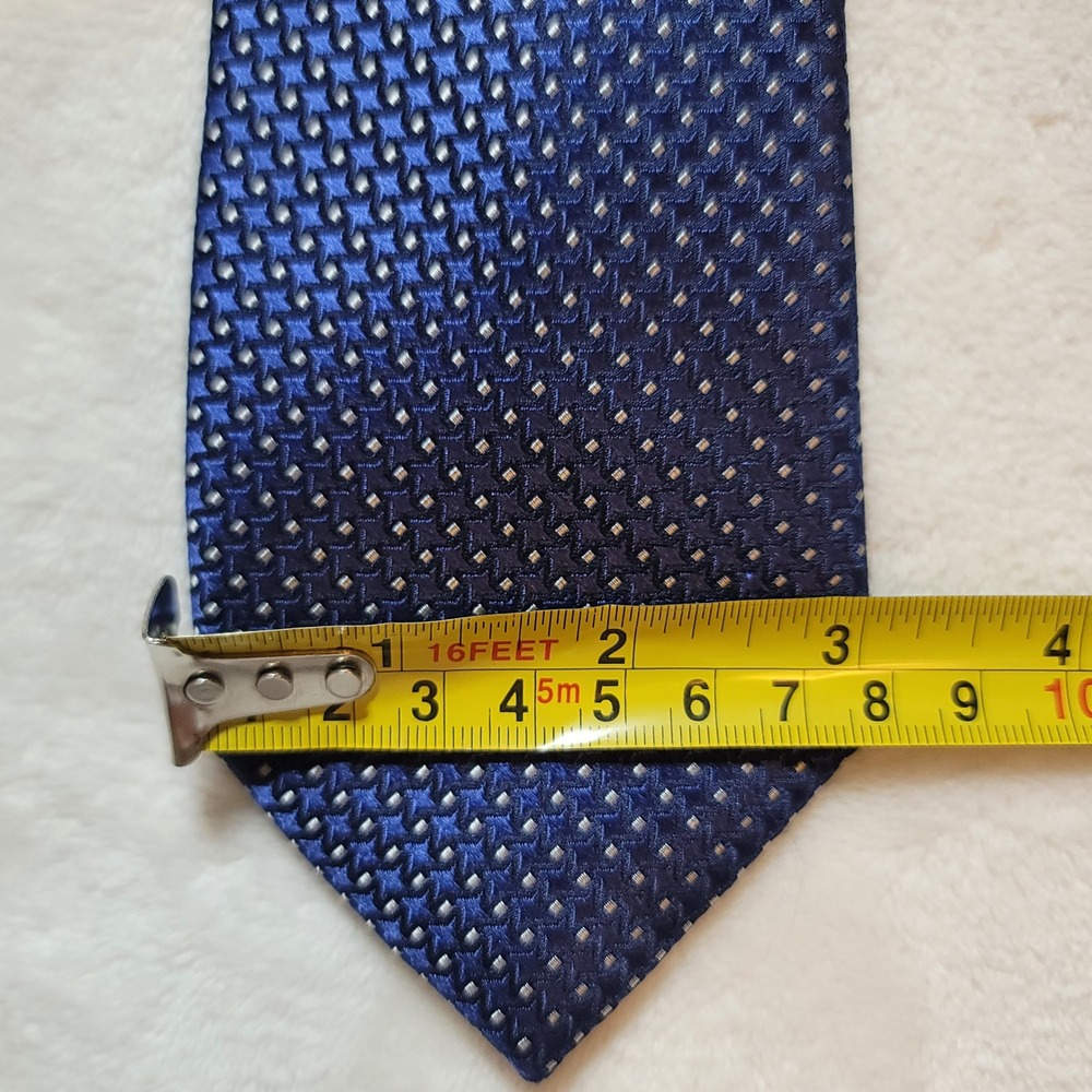 Broletto Necktie Mens OS Blue Geometric Micro Pattern 100% Silk Classic Tie - Picture 5 of 8